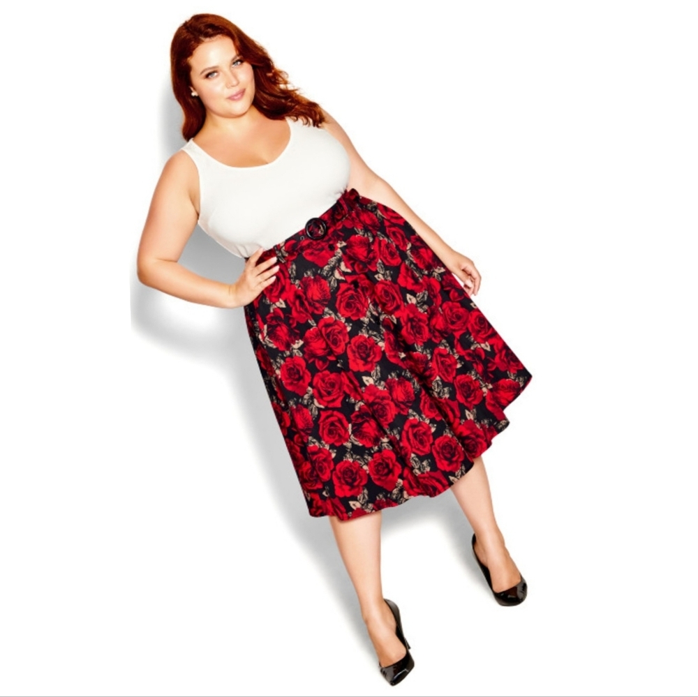 NWT City Chic Eleanora Skirt Retro Rose Size 16